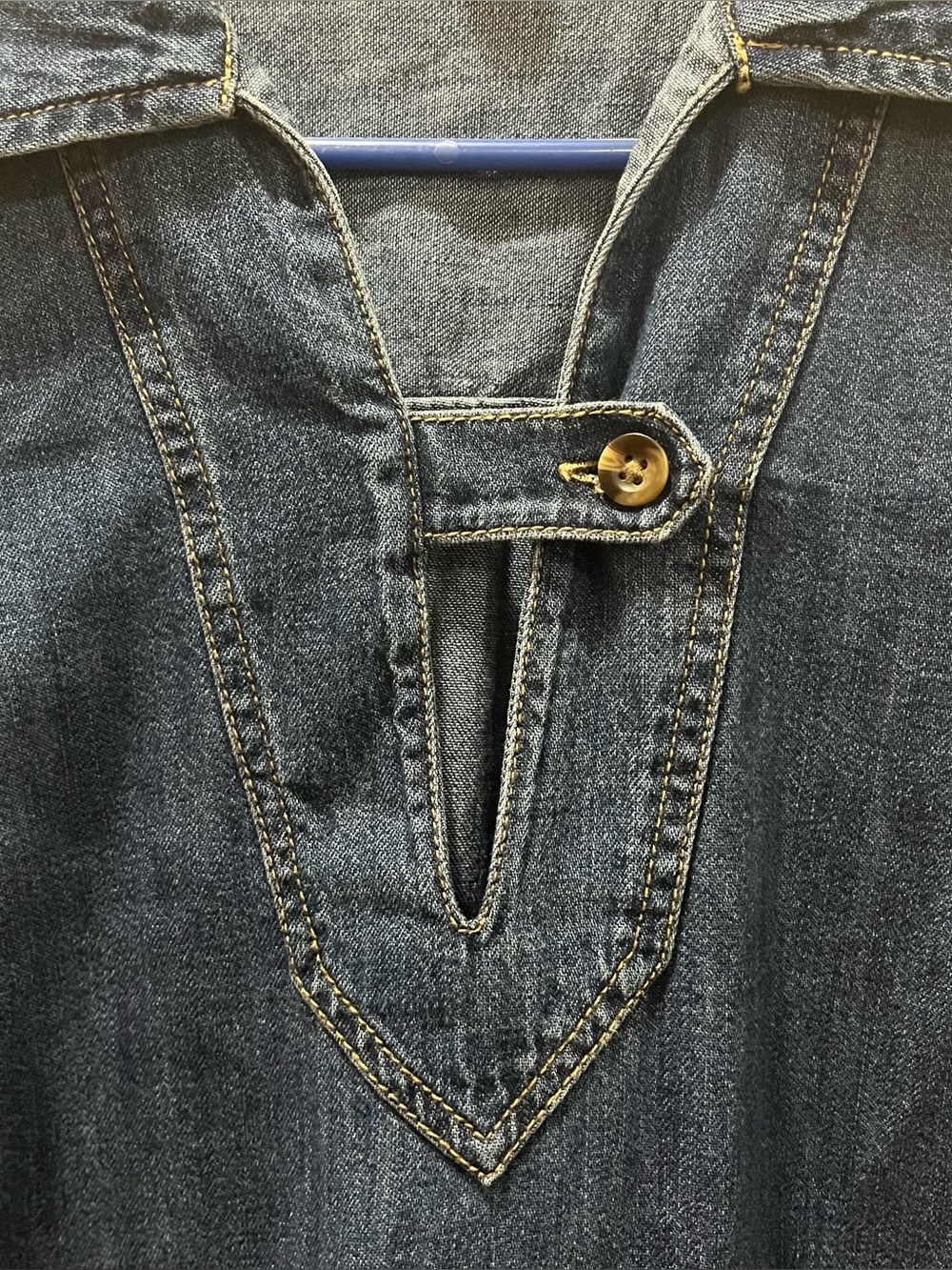 Denim Mini Dress Size Medium Dark Wash V-Neck Collar Long Sleeve - Picture 4 of 7